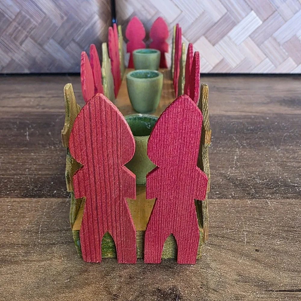 Scandinavian Sweden Christmas Red & Green Wooden Candle‎ Holder Christmas Tree
